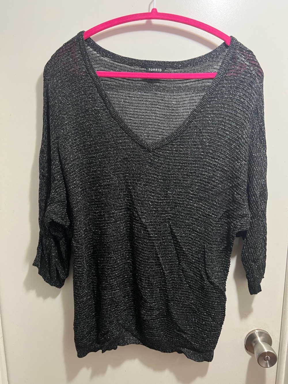 torrid Black Metallic V‑Neck Sweater with Silver Lurex